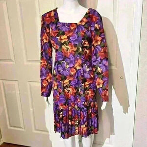 Vintage Hawaiian Primo Floral Pleated Dress Hostess Zip Womens Size 7 Medium
